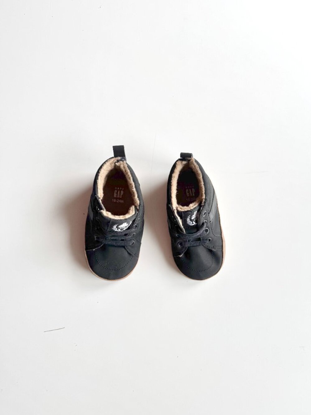 Kids' BABY GAP Black Faux Leather Sherpa Lined High Top Sneakers, Size 18-24M